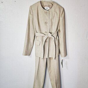 Le Suit Oatmeal Beige Women's 2pc Retro Casual Minimalist Pantsuit Size 10